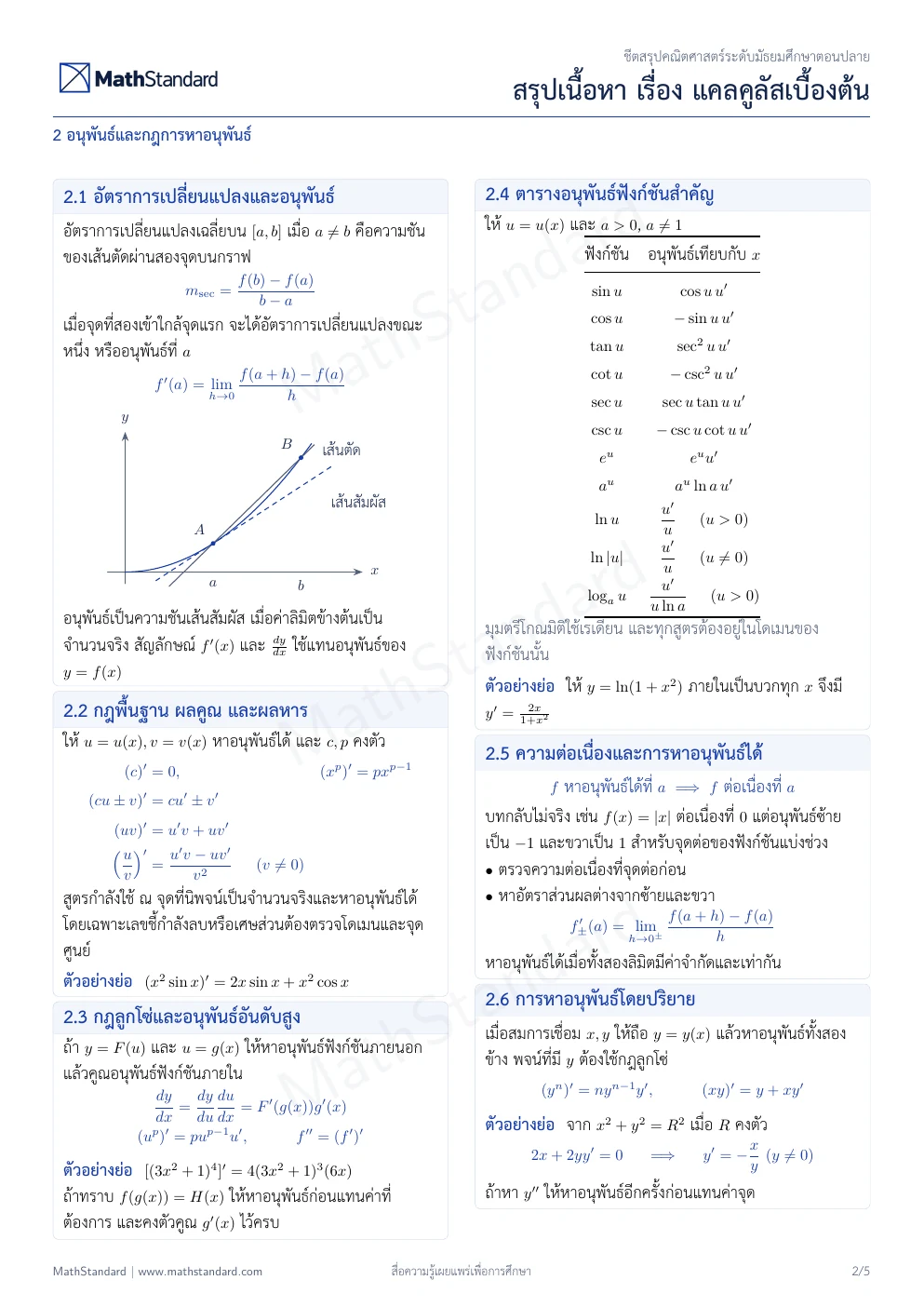 ชีตสรุป แคลคูลัสเบื้องต้น หน้า 2 จาก 5