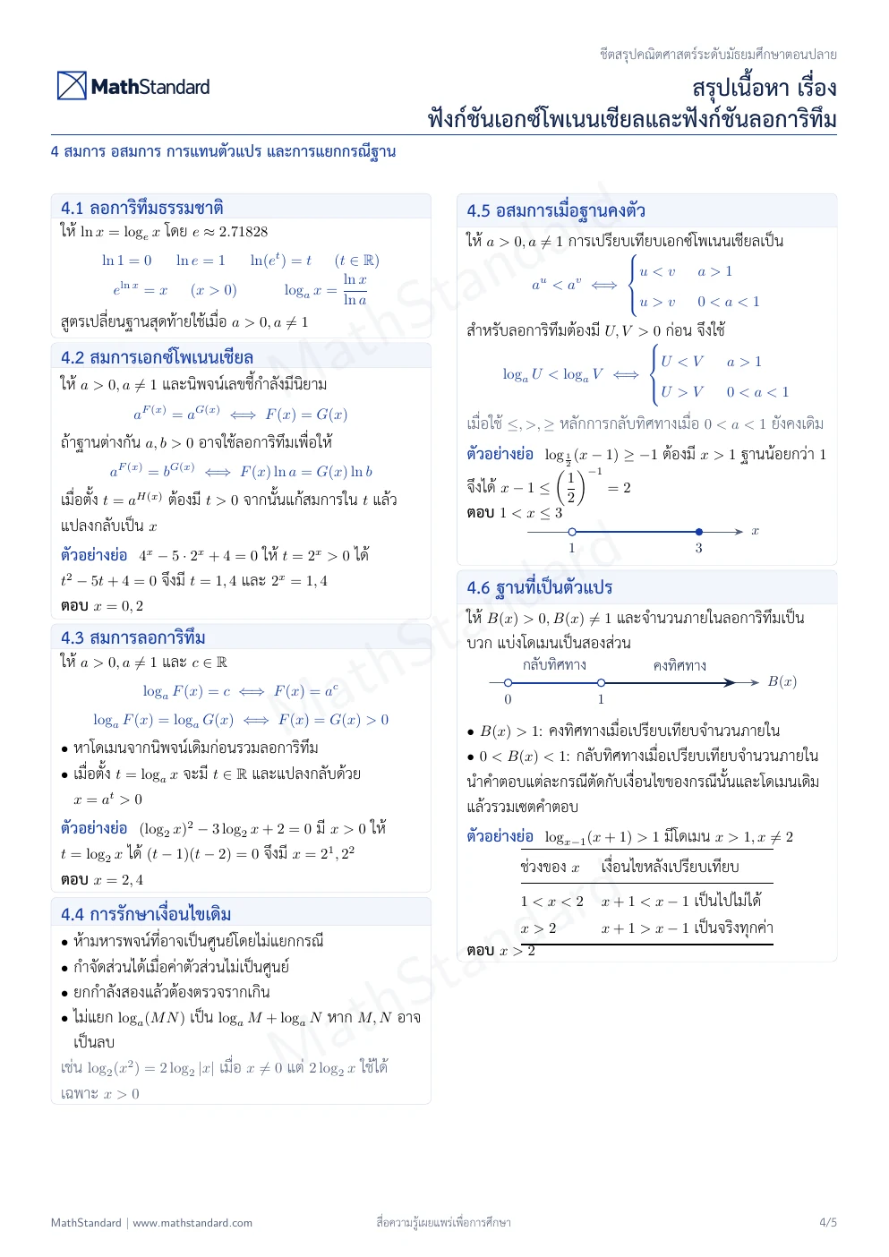 ชีตสรุป ฟังก์ชันเอกซ์โพเนนเชียลและฟังก์ชันลอการิทึม หน้า 4 จาก 5